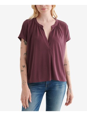 

LUCKY BRAND Женский фиолетовый топ Hi-Lo со сборками и вентилируемыми боками, с короткими рукавами и разрезом
