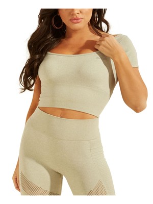 GUESS Womens Green Fitted Seamless Scoop-back Crop Active Wear Crop Top XS