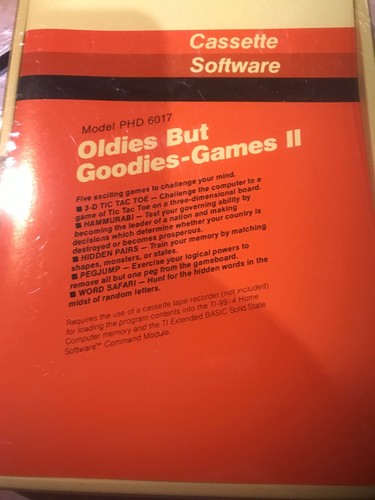 New Nos TI99-4a Computer Oldies But Goodies Games II Cassette Rare PHT 6017