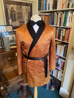 Jaeger of London Orange Quilted Belted Smoking Jacket