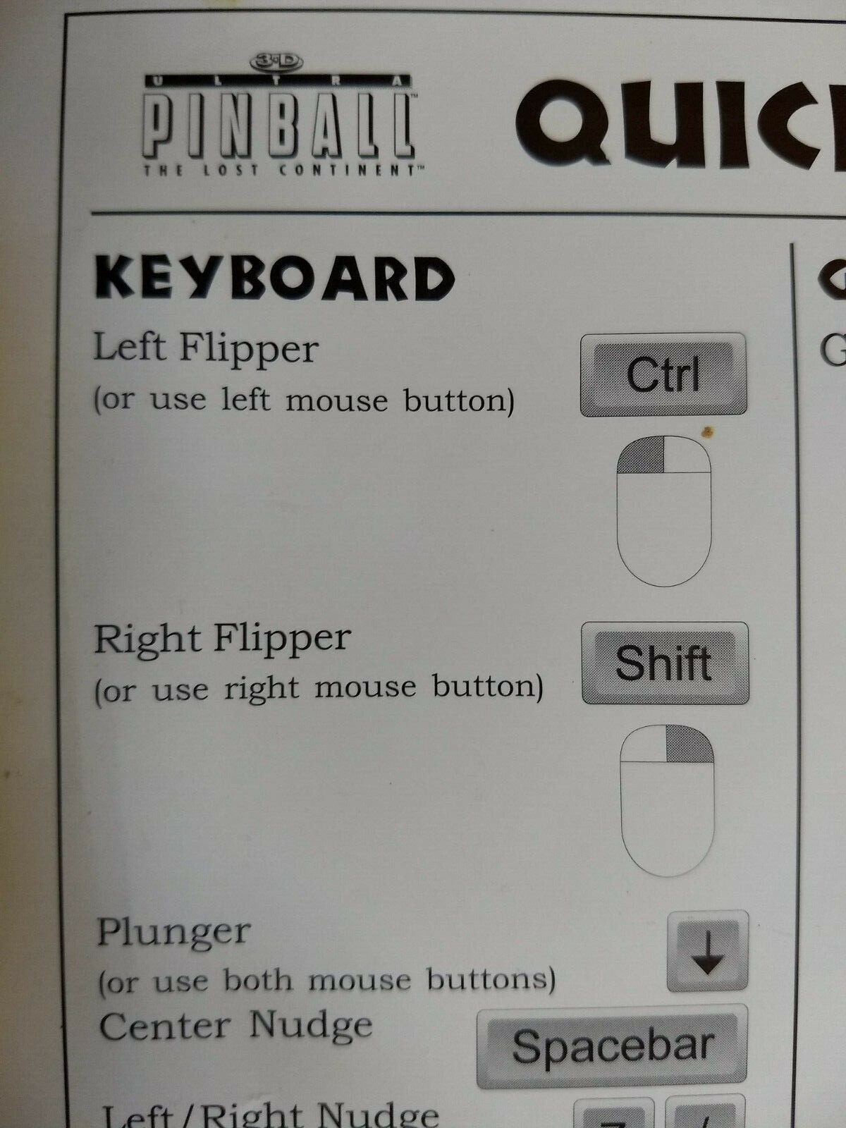 Vintage Ultra PinBall QUICK REFERENCE CARD for GrIP-Pad Gravis Grip Pad +2 other