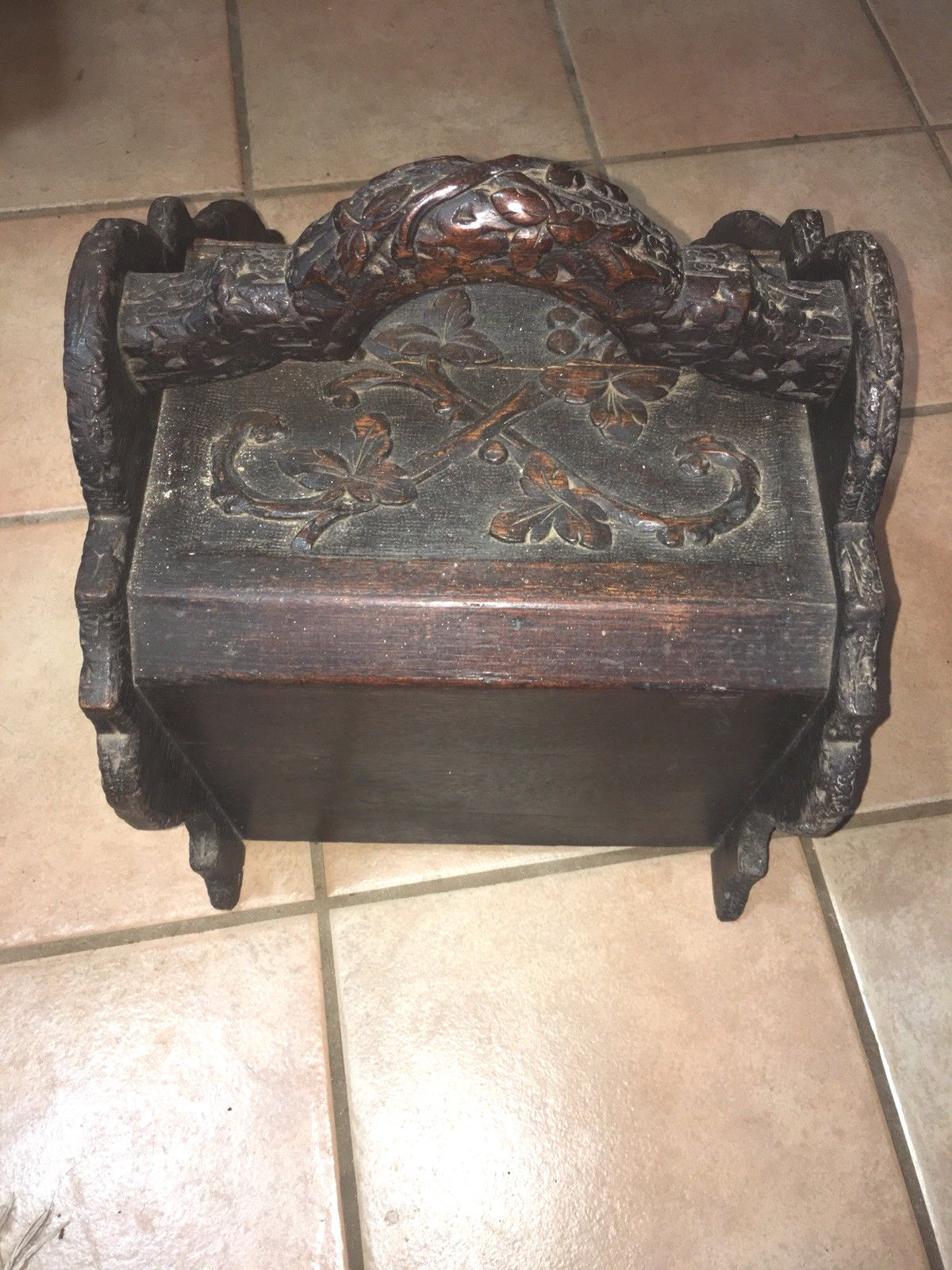 Antique Victorian Coal Shuttle Ornate Wood Box With Galvanized Insert