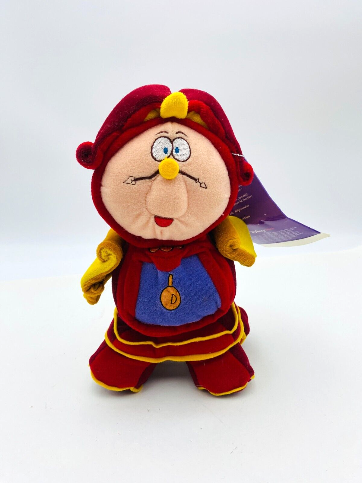 Disney Store Beauty & The Beast Cogsworth Stuffed Plush Talking Clock NWT NEW