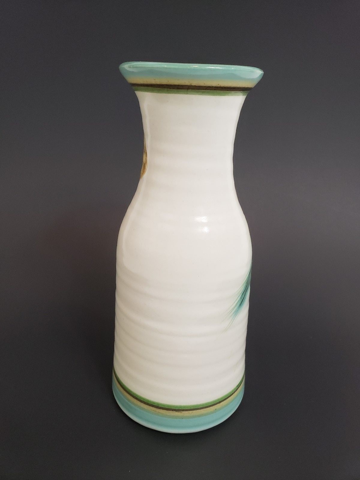 Signed Stoneware Tall Vase Turquoise Ceramic Studio Pottery 9