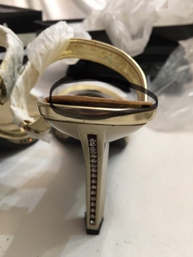 SIZZLE BY COLORIFFICS OAHU GOLD HIGH HEELS W/RHINESTONES - SZ 9-1/2 MEDIUM