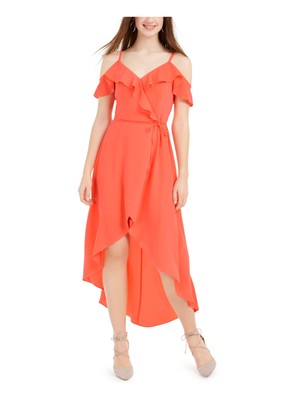 

BCX DRESS Женское коралловое вечернее платье миди с коротким рукавом и короткими рукавами и искусственным запахом  XS, Коралл