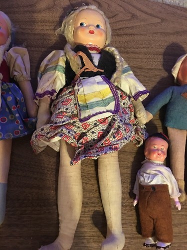 Lot Of 7 Vintage German Swiss Composition Cloth Body Dolls