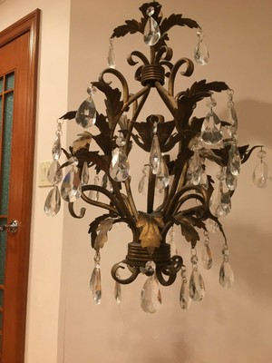 French vintage original and rustic medieval style hand forged 6 arm farmhouse chandelier,One off design SOLD ! for restoration rewire