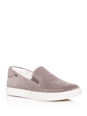 

KENNETH COLE Женские кожаные кроссовки с серым воротником Kam Almond Toe Slip On Leather Sneakers, Серый, KLH8055SU