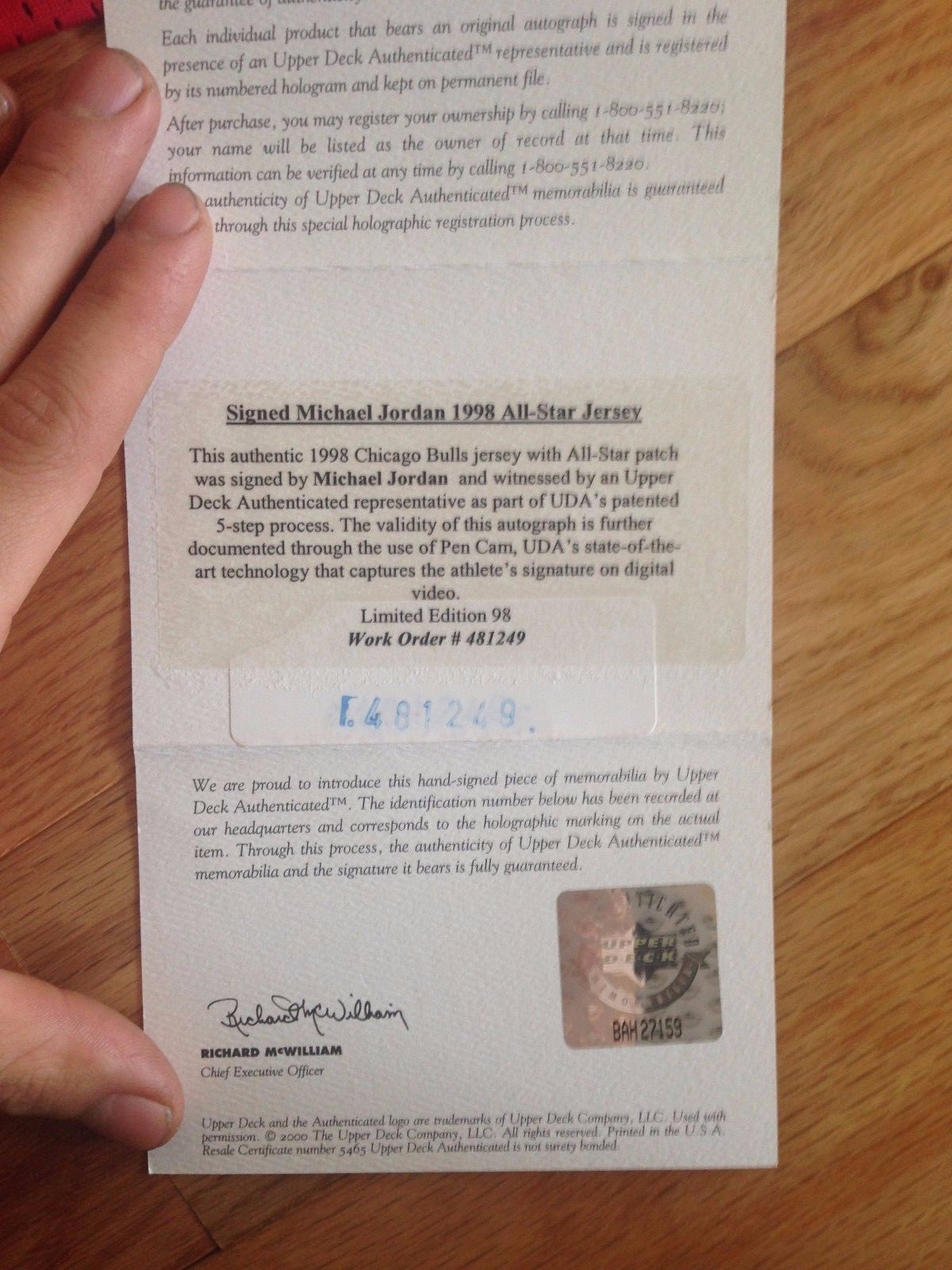 Michael Jordan UDA Upper Deck Signed Autograph 1998 All-Star Jersey 39/98 BOX