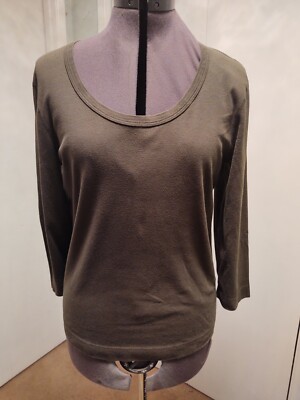 Three Dots Wmns XL Hunter Green Cotton Knit 3/4 Sleeve Scoop Neck T