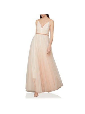 Pre-owned Bcbgmaxazria Bcbg Maxazria Womens Beaded Spaghetti Strap V Neck Full-length Prom Gown Dress In Pink