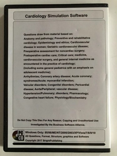 Cardiology Simulation Software. 4000 Questions In One Program. Windows CDROM.