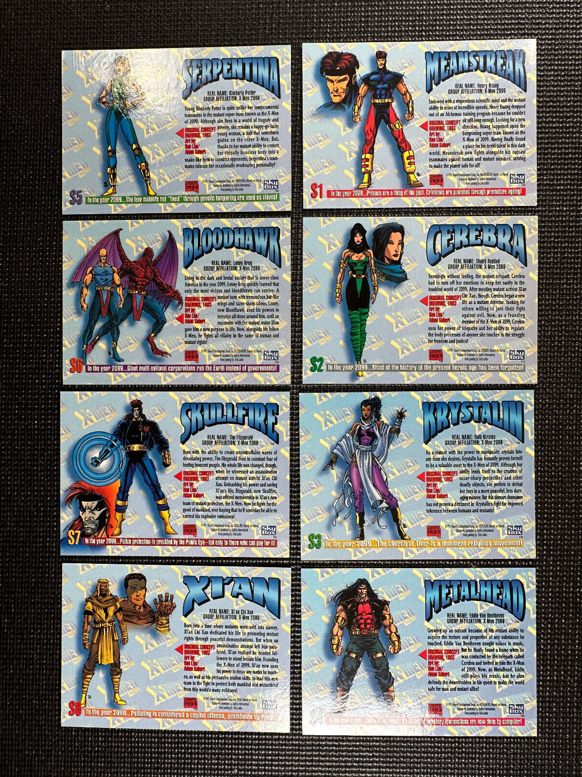 1993 Marvel Masterpieces - Dyna-Etch X-Men 2099 - Complete 8 Card Set - CLEAN!