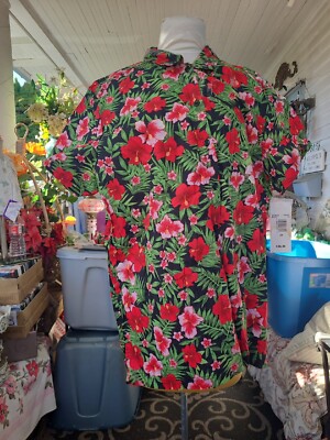 Victoria Jones 2pc Woman s Size 2X RED hibiscus Vintage Hawaii Look  Button Down