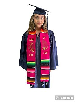 EMBROIDERED GRADUATION STOLE , SARAPE STOLE , UNISEX , MEXICAN - AMERICAN , PINK