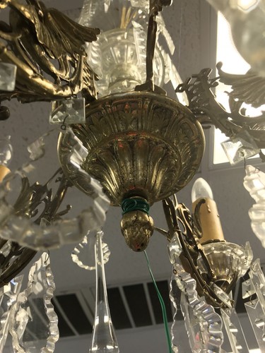 Stunning Vintage Brass 5 Arm Chandelier with Various Types - Crystal Prisms.