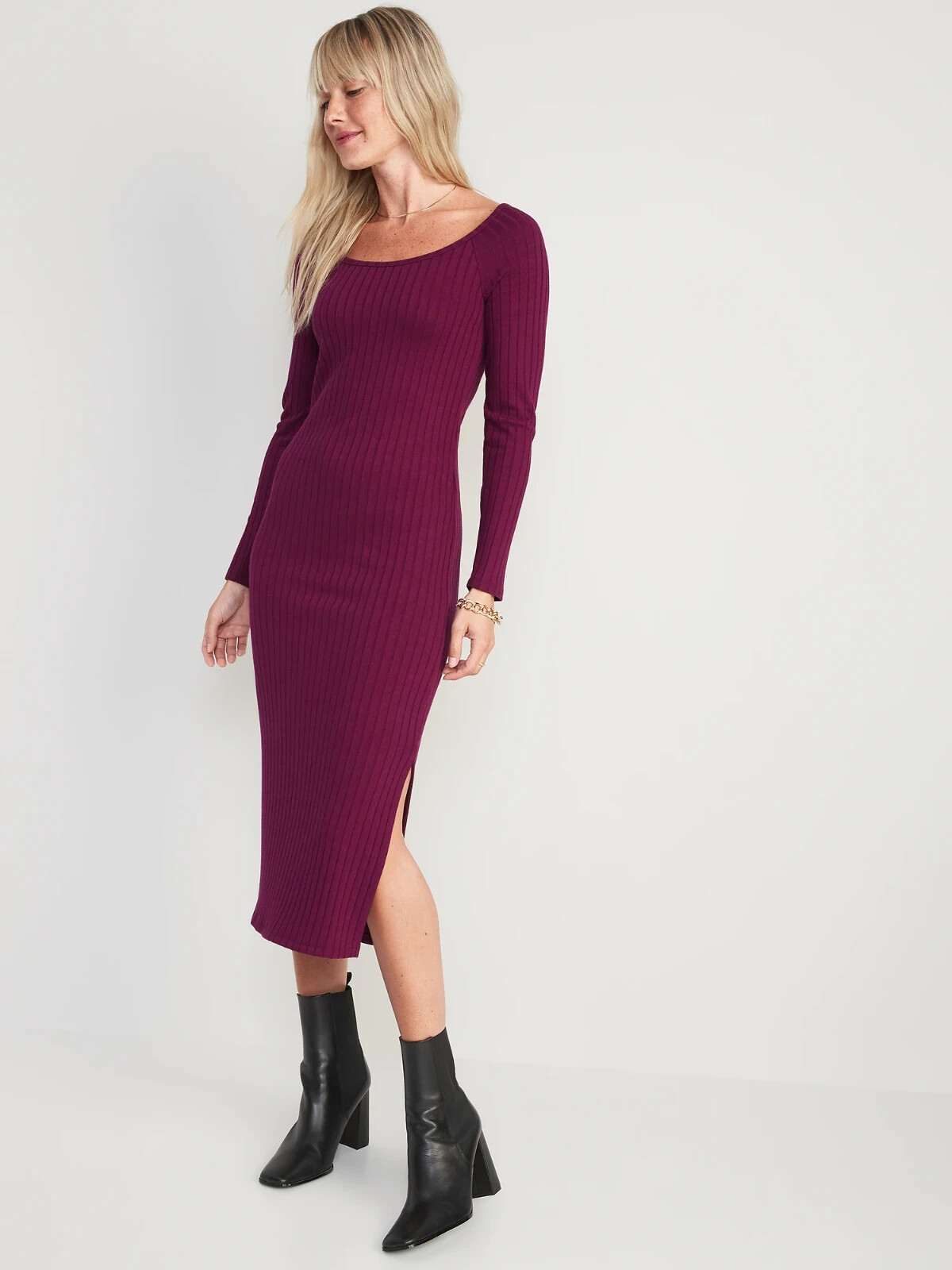 

Платье миди в рубчик Old Navy Berry с длинными рукавами, размер, Фиолетовый