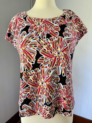 RAFAELLA women s L Tee Shirt 100% Cotton Black Red White Blue Yellow Floral