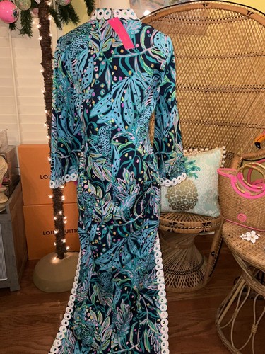 Pre-owned Lilly Pulitzer Shealyn Maxi Caftan Catty Purrsonality Size 14 In Multicolor