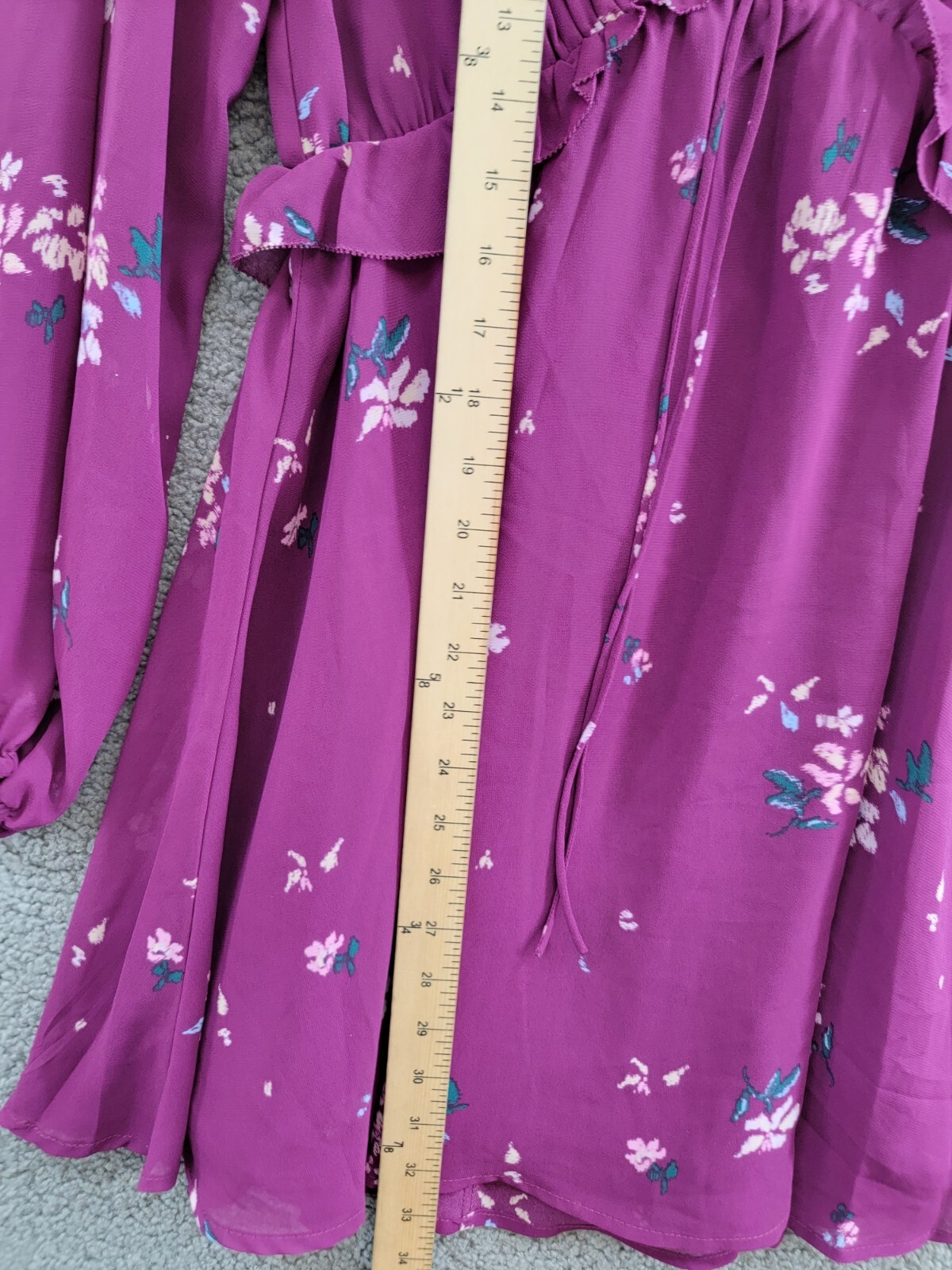 Steve Madden Rami Chiffon Pintuck-Detail Floral-Print Dress Women's XS Plum L/S - Picture 15 of 16