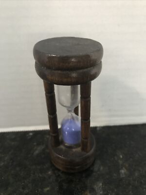 Vintage 4  Minute Kitchen Egg Timer Wood Cobalt Blue Sand.  Lovely Condition
