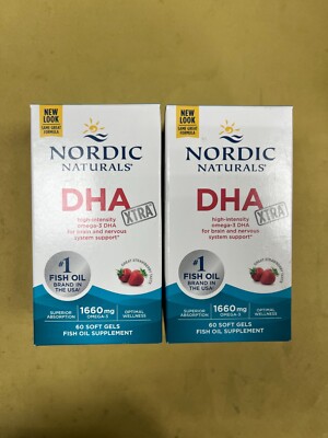 2 New Nordic Naturals DHA Xtra Strawberry Flavor - 60 Soft Gels Each Box