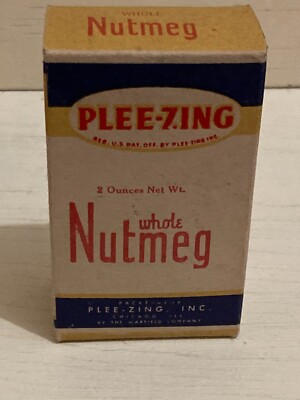 Pleezing Whole Nutmeg  White Background Paper Spice Box