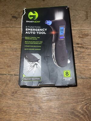 Smart Gear 8 Function Emergency Auto Tool, Tire Pressure Gauge, Escape Hammer