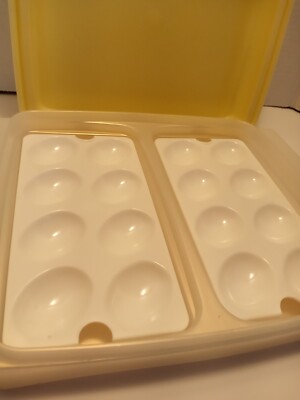Vintage Tupperware Deviled Egg Keeper Carrier Yellow 4-Piece Set  Excellent Con