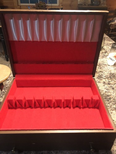 Vtg Empty Wood Silverware Storage Box Case Chest *Bright Red*Inside With  Drawer