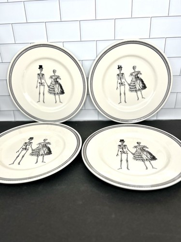  Stafford スケルトンデザイン皿　ハロウィン Set Of 4 New Halloween Royal Stafford Dinner Plates Skeleton