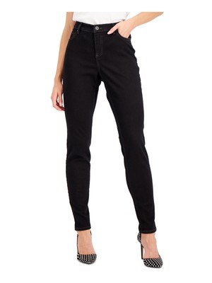 INC DENIM Womens Black Stretch Zippered Buttoned Mid Rise Skinny Jeans 18