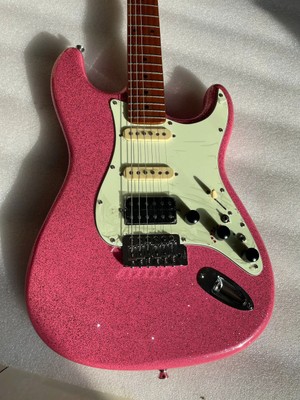 Bling Pink Professional Electric Guitar Roasted Maple Fingerboard with Strap