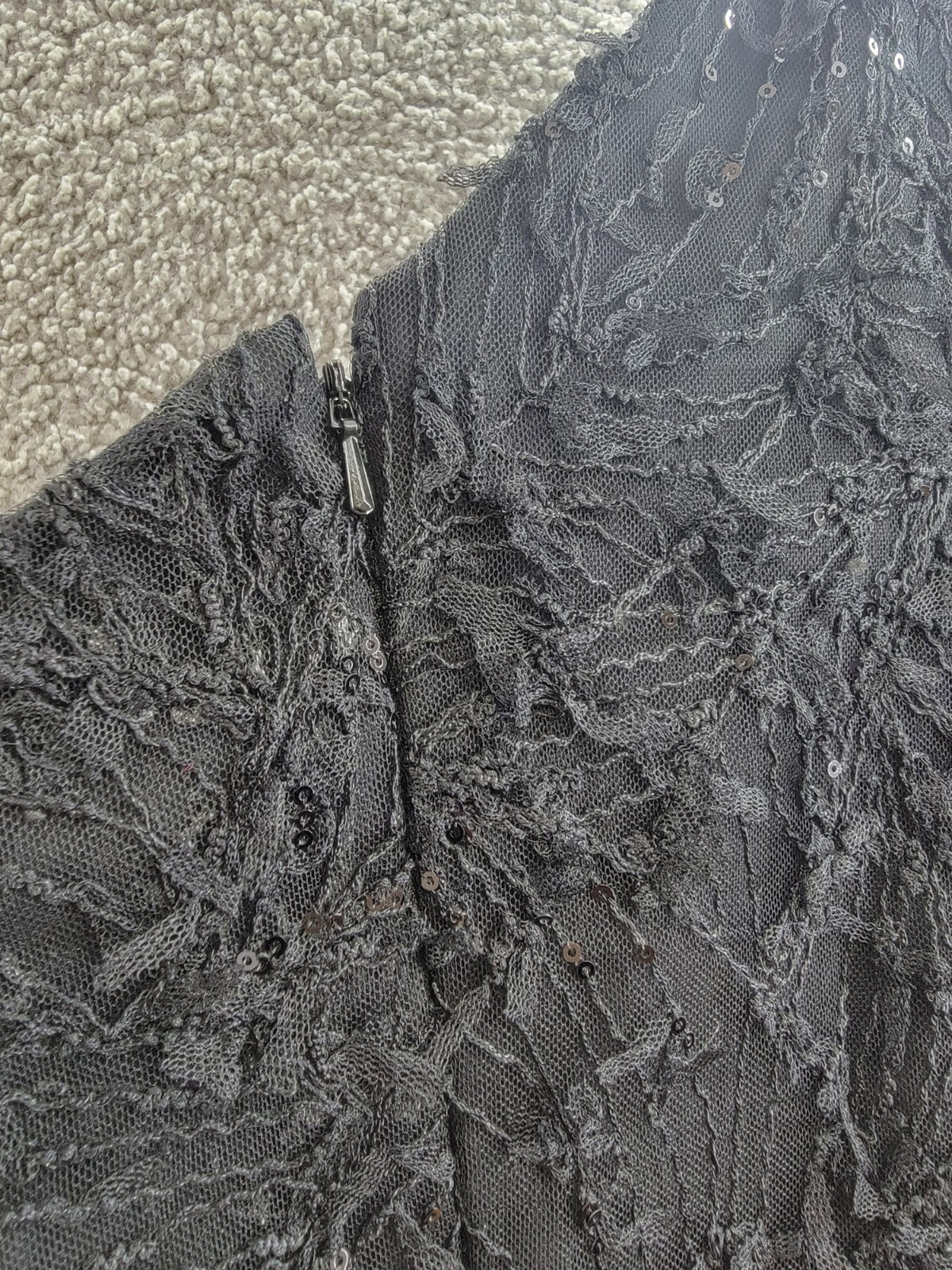 Teri Jon by Rickie Freeman Sequin Embroidered One Shoulder Gown Women's 8 Black - Picture 12 of 15