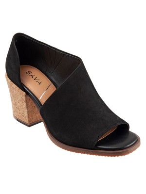 SAVA Womens Black Half D'orsay Cork Bentley Open Slip On Leather Sandals 40 M