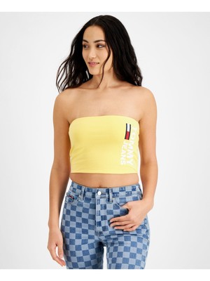 

TOMMY HILFIGER Женский желтый топ без бретелек без рукавов с логотипом