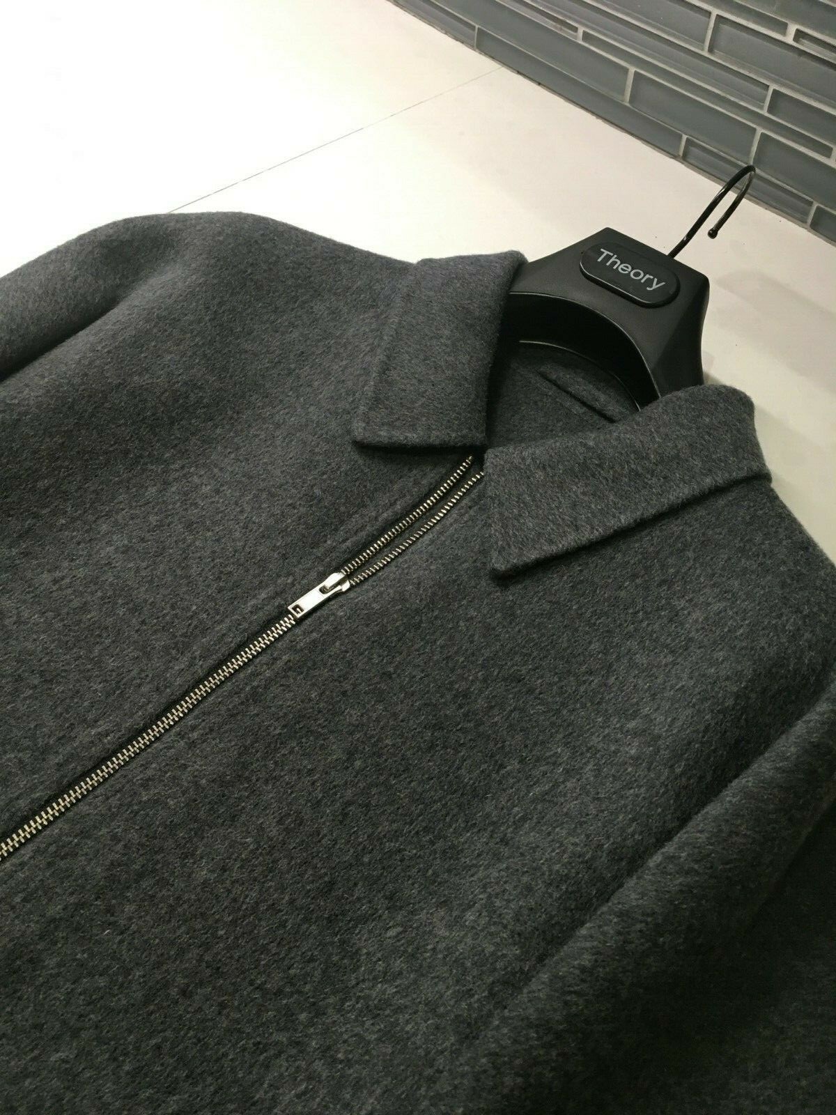 Pre-owned Theory Mens Wool Cashmere Jacket Elijah B Size Medium Color Dark Gray Melange