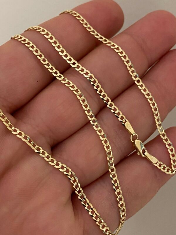 Real Solid 14k Yellow Gold Curb Cuban Link Chain 16-24" Thin 2.5mm Necklace