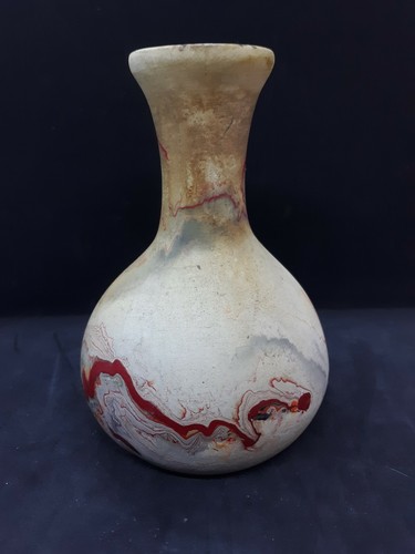 Nemadji Pottery Grey & Red Swirl Vase Stamp USA 6.5