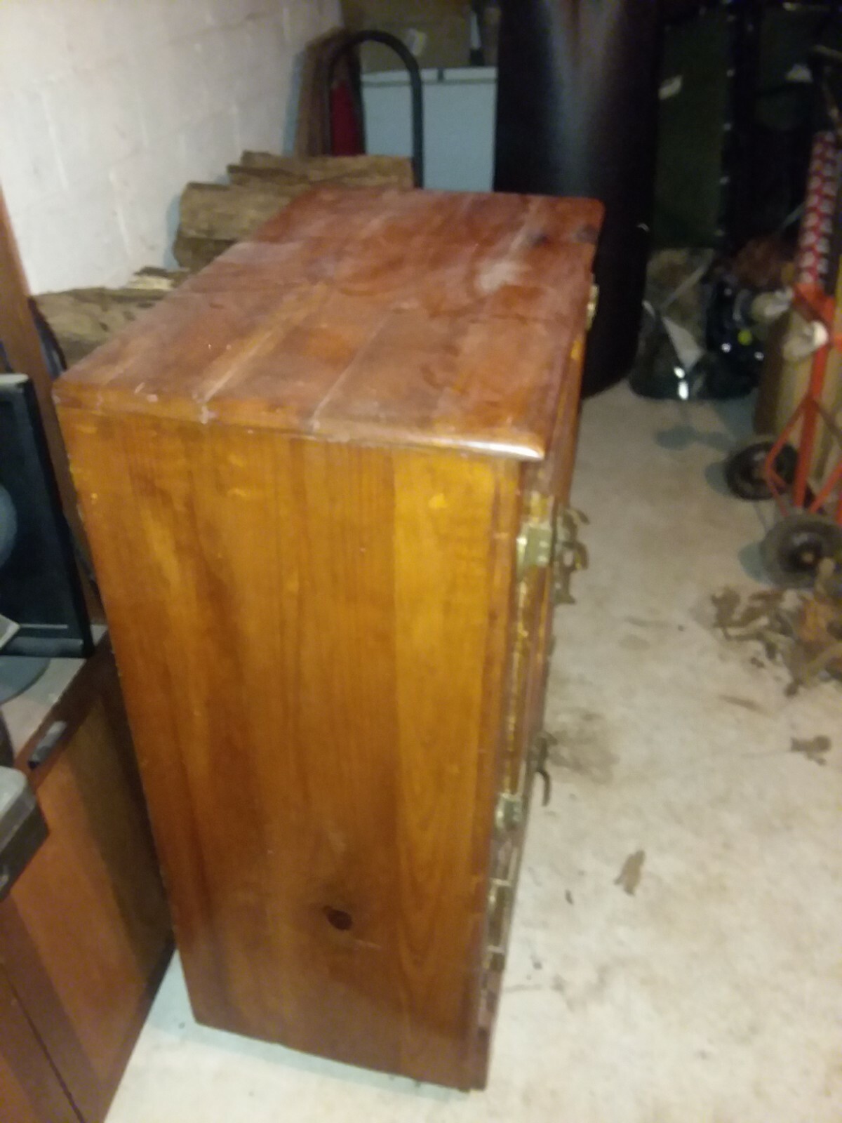 All Original Early American Antique Three Door Oak Ice Box