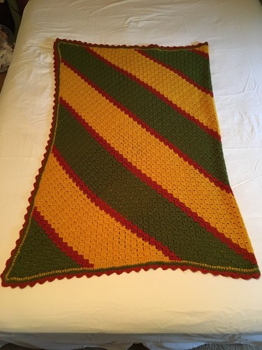 Vintage Crocheted Afghan Throw Autumn Fall Colors 46 X 61 Diagonal Stripe