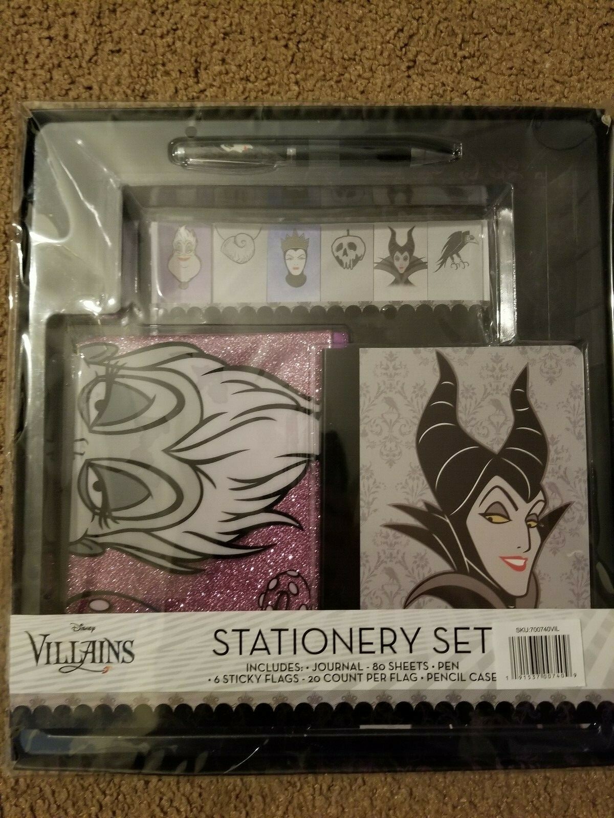 Disney Vicious Villains stationary set pen notebook Sticky Pads Storage Case