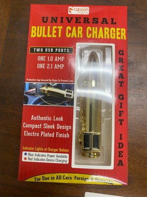 Universal Bullet Car Charger 2 USB Ports Electro Plated Finish Authentic Look 