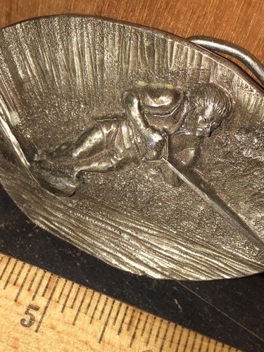 Vintage Bergamot Brass Works Belt Buckle- Man Waterskiing Mustache