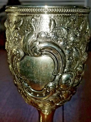 Tiffany Early COIN Silver GROSJEAN WOODWARD Pair of Goblets 8