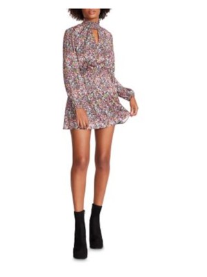Женское черное платье STEVE MADDEN с длинным рукавом и имитацией шеи Mini Party Fit + расклешенное платье XS