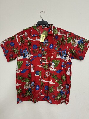 New Stylore Christmas Camp up Buttons Up for Mens, Santa Hawaiian Red Medium