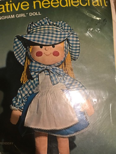 Vintage Bucilla GINGHAM GIRL DOLL Creative Needlecraft Kit 1916 New Sealed Pkg