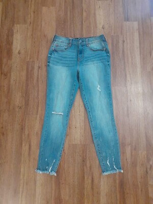 Aeropostale Womens Flex Effects High Waisted Distressed Raw Hem Skinny Jeans 8